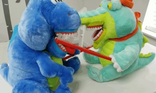 Stuffed toy brushing teeth